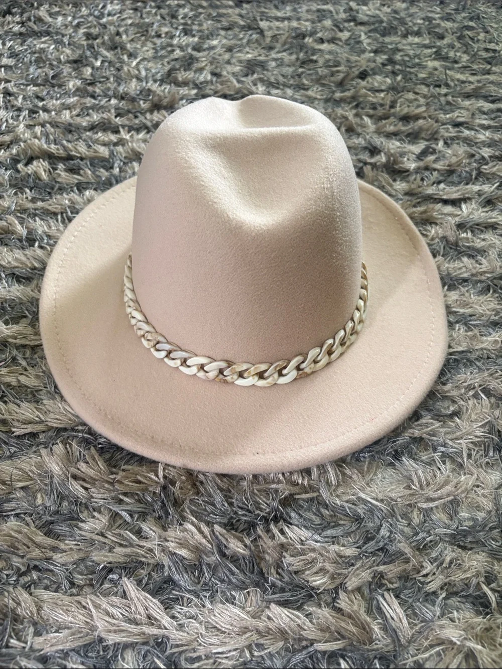 New! Kendall & Kylie Blush Chain-Trim Fedora One Size